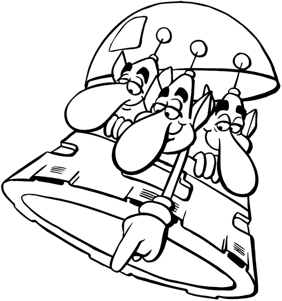Three aliens in a flying saucer vinyl sticker. Customize on line. Aeroplanes And Space Travel 002-0092